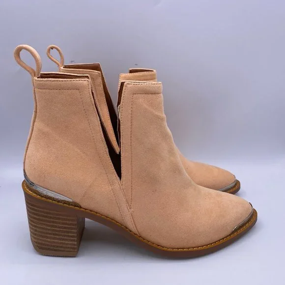 YDN Ankle Booties Low Heel Faux Suede Stacked Boot - Picture 3 of 10
